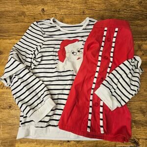 Christmas Blouse skirt set Applique Santa Shirt Red Midi Skirt sz 8/10 girls